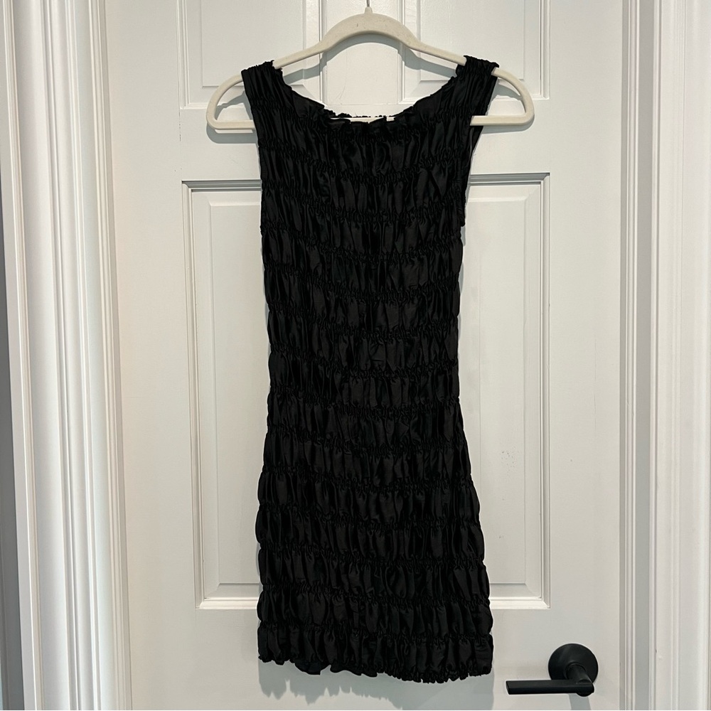 LIONESS NWT Guccio Mini Dress in Onyx Black Small Ruched Stretchy LBD - Picture 3 of 8
